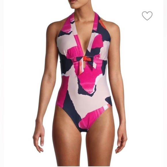 NWT DKNY Halter One Piece Swimsuit Abstract Print - Picture 2 of 14
